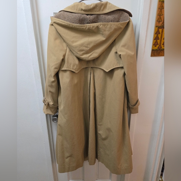 Vintage vtg tan hooded long trench coat jacket with wool insert size small - Picture 5 of 6